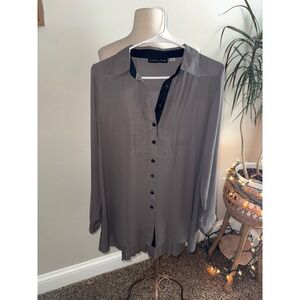 Styled by Joe Zee Women Gray Pleated Front‎ Long Sleeve Button Up Shirt Size 8